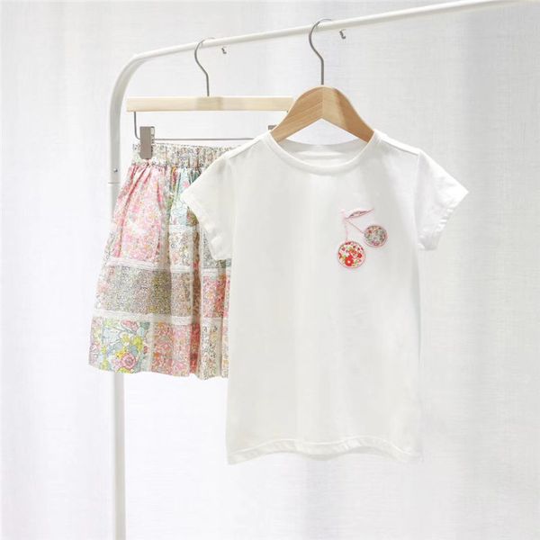

2020 новый стиль bp cherry pattern white t-shirt top + лоскутная цветочные baby girl дети качества вишневый марка одежды набор для детей