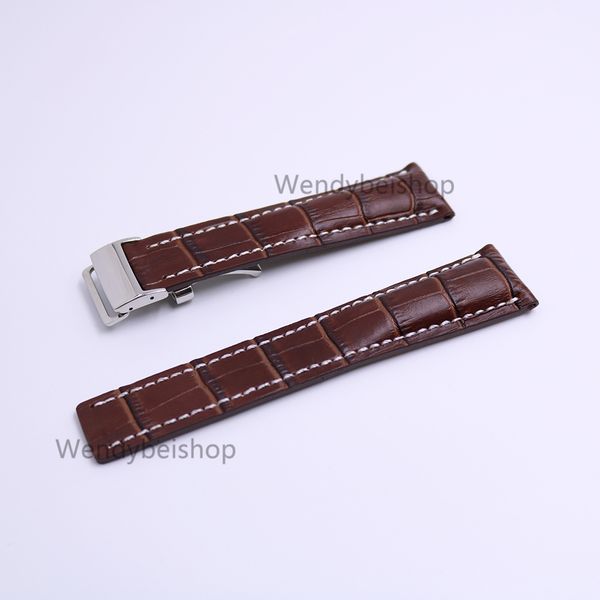 

carlywet 22 24mm(20mm clasp) wholesale brown men women real cowhide leather wrist watch band strap belt silver clasp buckle, Black;brown