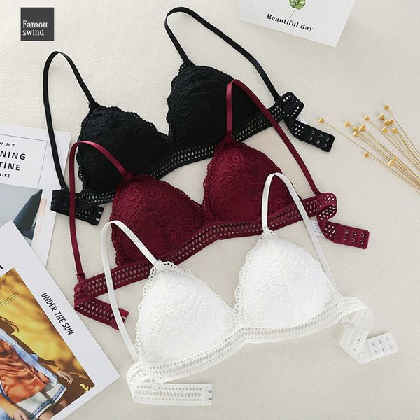 

lace bralette bras for women wire push up thin polyester deep v lace bra wireless underwear lingerie sujetador, White