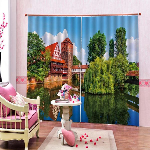 

customized 3d european landscape and architecture shower curtain for liviving room bedroom blackout curtains decor