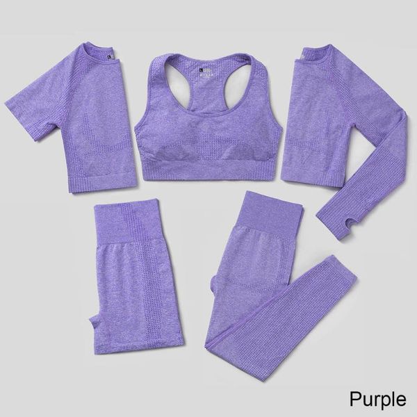 

5 шт женщины vital бесшовная йога установить высокой талией бег гетры спорт установить короткий / длинный рукав crop top женщины gym одежда, White;red