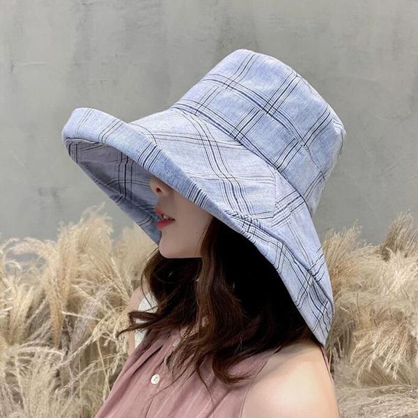 

bingyuanhaoxuan мода bucket hat lattice вс повседневный рыболова шляпы женщины хлопок street hip hop bucket hat рыбалка capc, Blue;gray