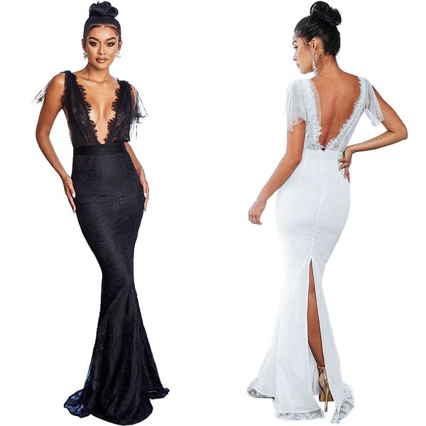 

Formal Evening Dresses 2019 Ever Pretty New Mermaid V Neck Sleeveless Lace Appliques Tulle Long Party Gowns Robe Soiree Sexy ZST0240