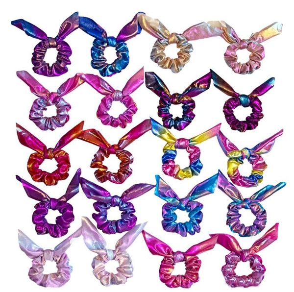 

scrunchies hairbands rabbit ear hair bands bronzing hair ring ties girls ponytail holders hair accessories 9 colors optional, Slivery;white