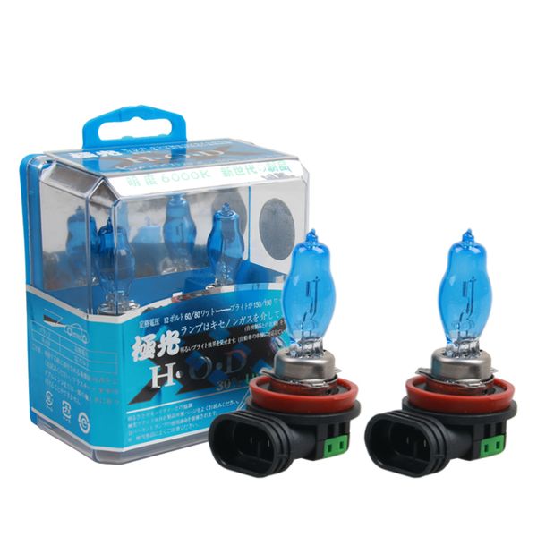 

2pc 100w h8 h11 car halogen fog light headlight drl hod lamp dark blue glass replacement bulb super bright 6000k white