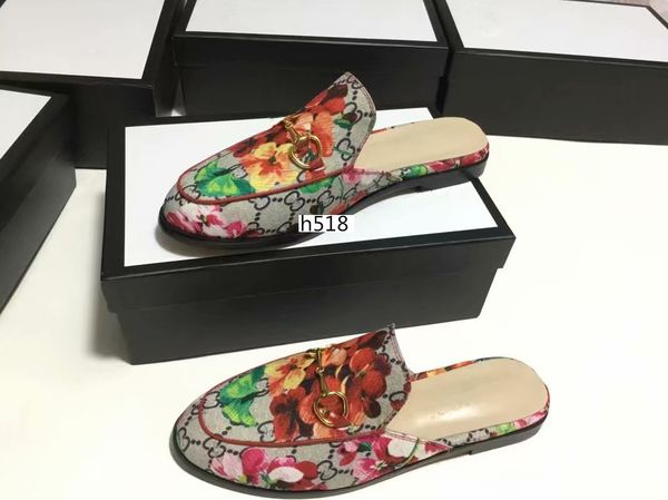 

wholesale princetown designer men and women shoes classic slippery metal buckle beach slippers soft lovers slippers size 40, Black