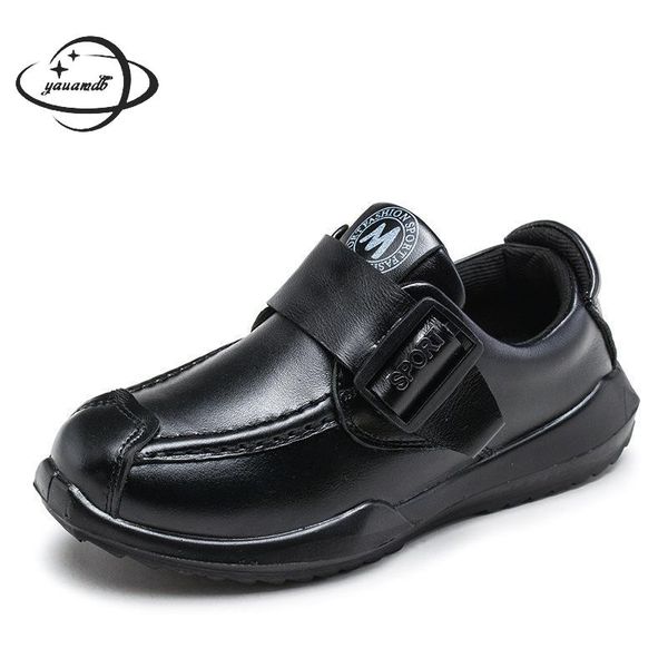 

kids leather shoes spring autumn boys genuine leather shoes hook & loop flat with do old waterproof children h57, Black;grey