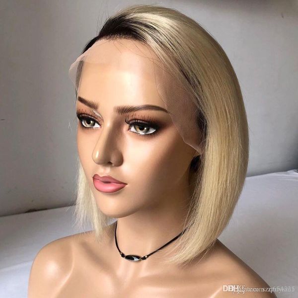 

1b 613 ombre светлые парики фронта шнурка человеческих волос для чернокожих женщин бразильские короткие боб прямые лобные парики предварител, Black