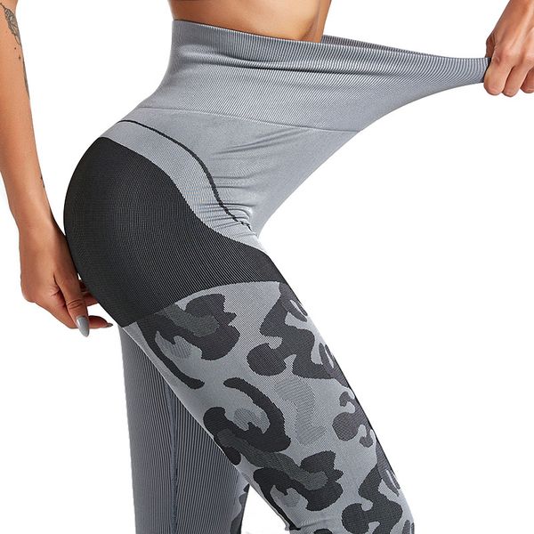 

yoga outfits high waist seamless pants female camouflage hollow splice leggings elastic fitness running sports breathable tights, White;red