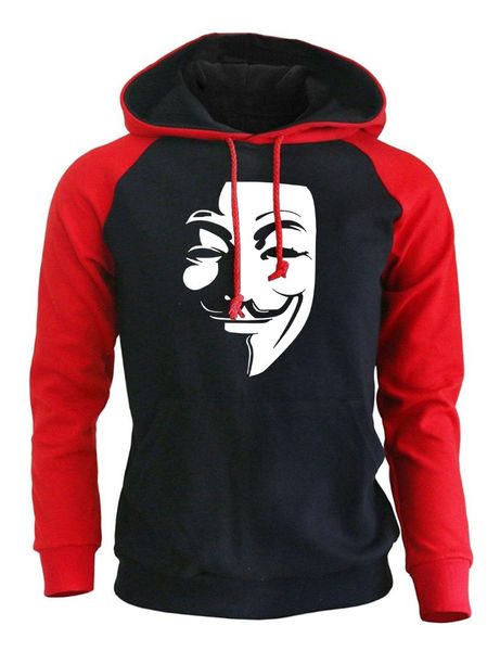

hoody for male 2017 autumn winter fleece sweatshirt with hat warm print v for vendetta hip hop fashion raglan hoodies pullovers, Black