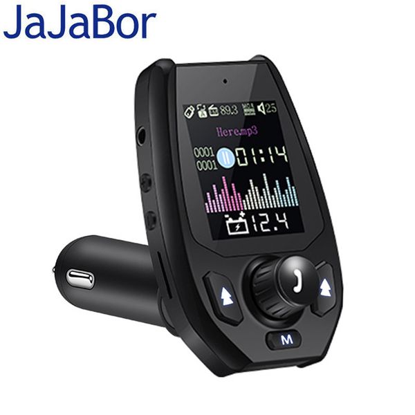 

jajabor bluetooth 5.0 car kit handsfm transmitter fm modulator aux mp3 player dual usb car charger 1.8 inch large screen