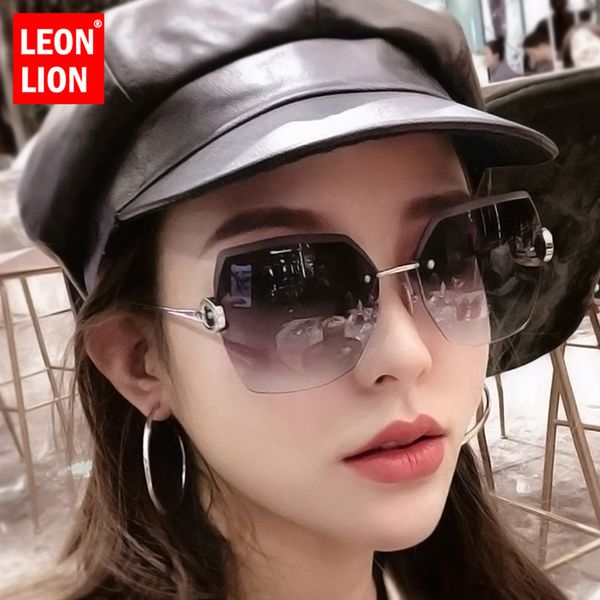 

leonlion fashion retro sunglasses women rimless vintage sunglasses women brand designer glasses for mirror, White;black