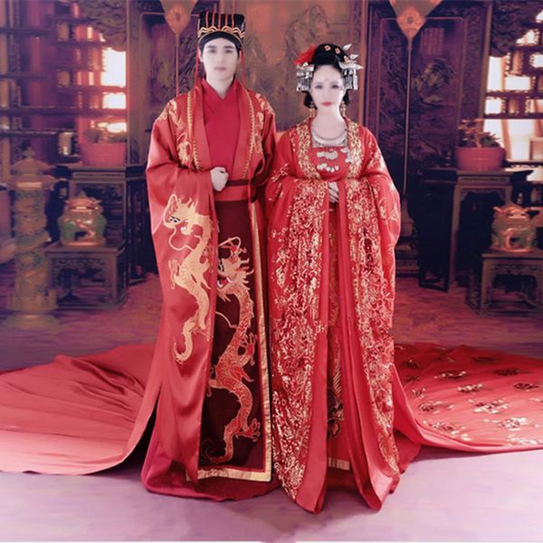 

ancient china han tang dynasty costume women antique bride wedding dress man groom red dragon robe pgraphy theme outfit