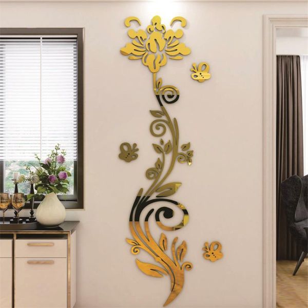 

acrylic 3d self-adhesive wall sticker gold flower living room porch tv background wall decoration poster entrance wallpaper