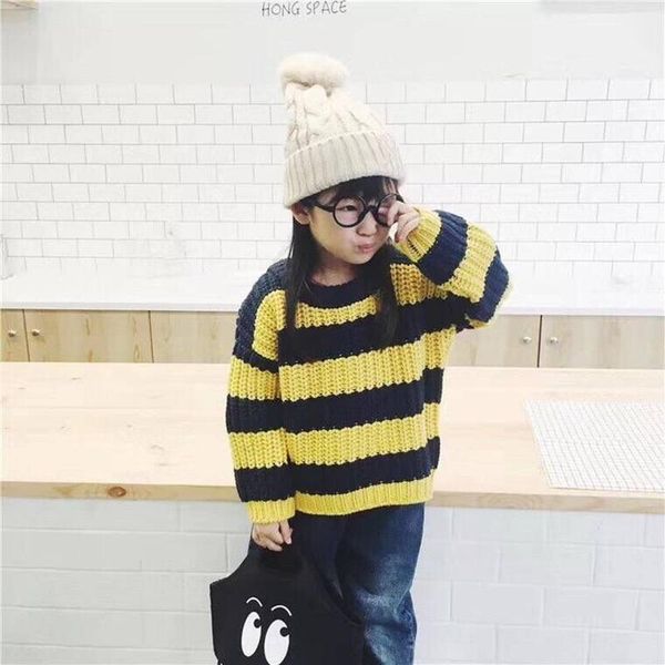 

spring children clothing baby boys girls knitted sweaters clothes vintage striped sweaters fashion casual warm clothes, Blue