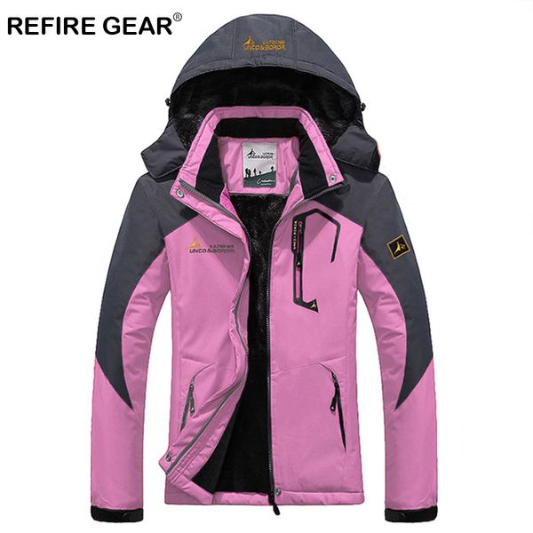 

refire gear winter outdoor hiking jacket women warm waterproof windproof trekking camping jacket fleece liner hooded skiing coat, Blue;black
