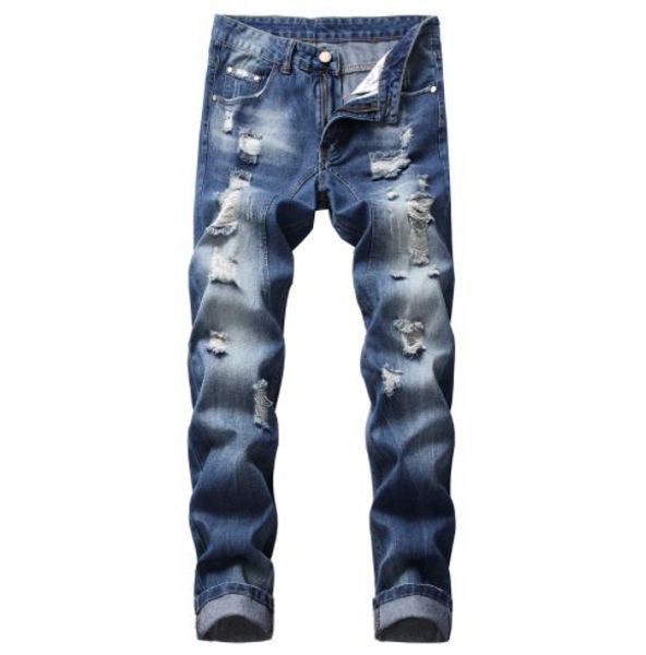 

designer mens jeans europe america stretch fashion ripped jeans luxury hip hop nightclub casual pants for men, Blue