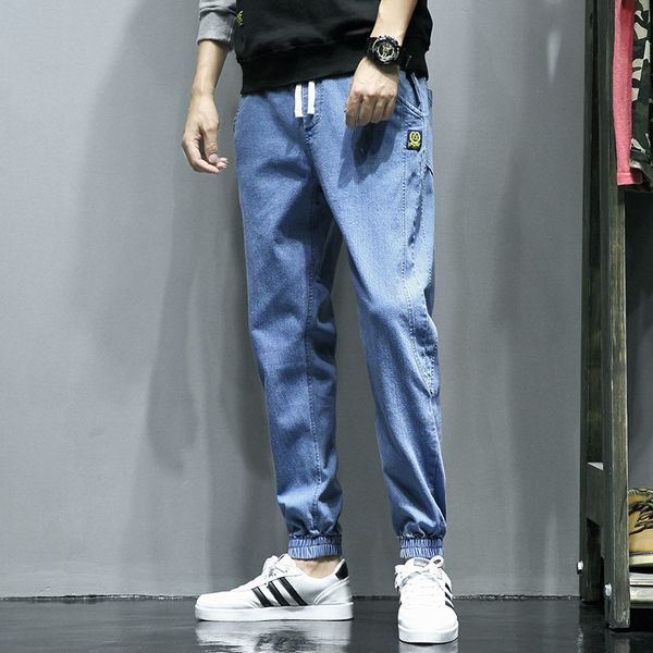 

men jeans autumn spring male trousers clothing loose pencil pants full length casual solid pleated man clothes y81, Blue