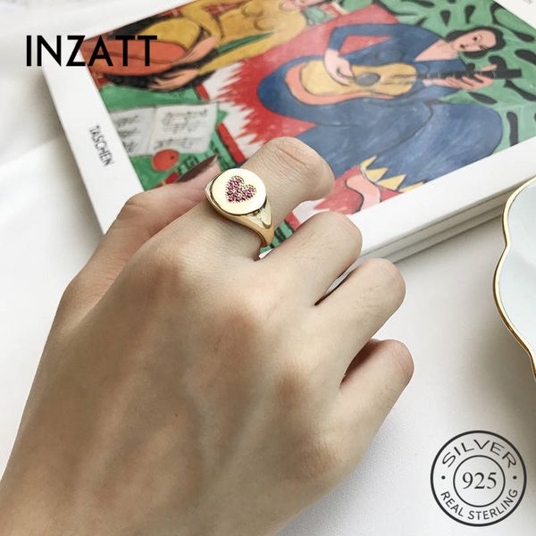 

inzareal 925 sterling silver geometric round red heart zircon opening ring for fashion women fine jewelry accessories 2019, Golden;silver