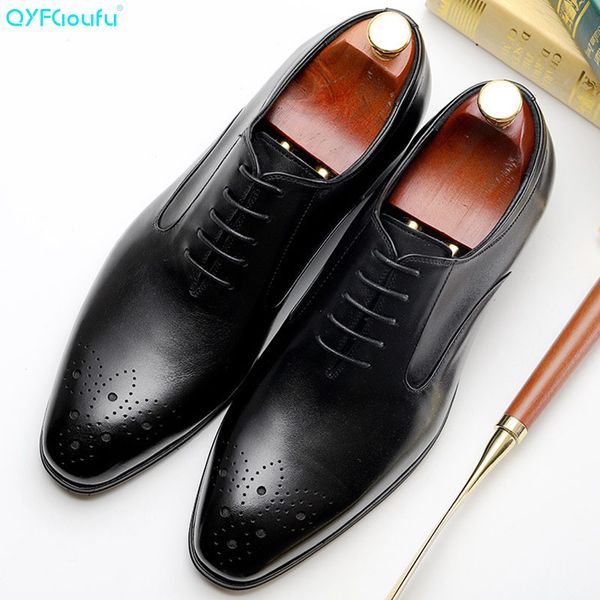 

qyfcioufu new arrival british style square toe men genuine leather shoes lace-up mens dress shoes handmade business formal, Black