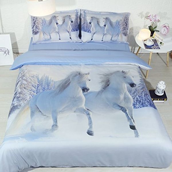 Horse Bedding For Girls Twin Bed Duvet Cover Queen Snow Blue And