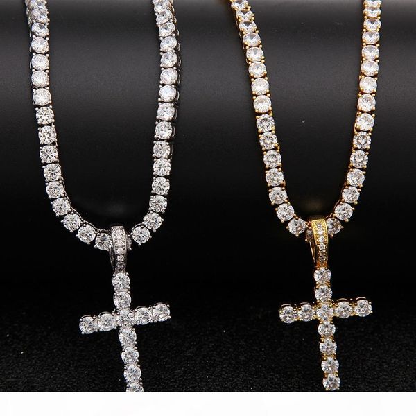 

mens hip hop cross necklaces for male cubic zirconia cz iced out pendant bling bling rapper chains hiphop jewelry gift, Silver