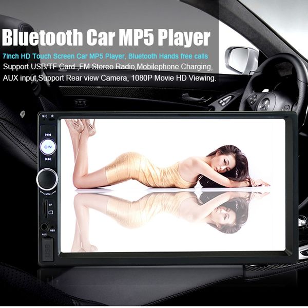 

car radio 7" hd player mp5 touch screen digital display bluetooth multimedia usb car backup monitor hands-remote control