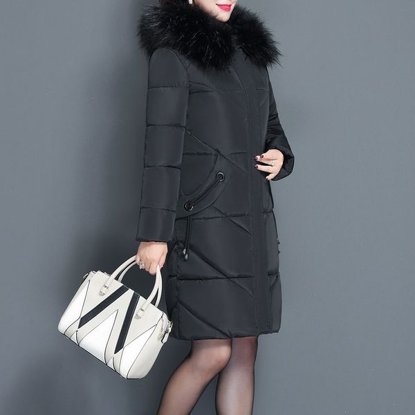 

plus size 6xl women coat and jackets winter warm slim thick long parkas hooded faux fur winter clothes women bubble jacket coats, Black