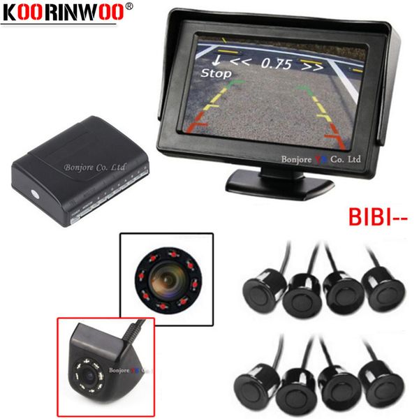 

koorinwoo car parking sensors 8 probes parktronic car monitor mirror alarm buzzer front camera ip68 rear view camera for vehicle