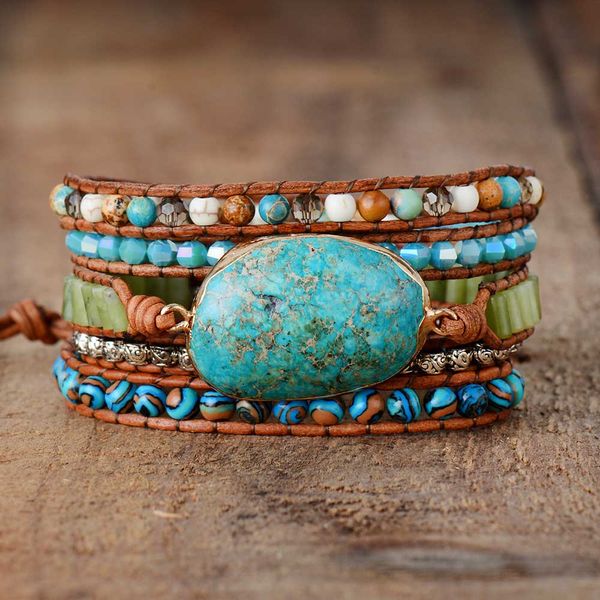 

punk bracelets women wrap bracelets natural stones 5 layers leather cuff bracelet femme gifts dropship, Golden;silver