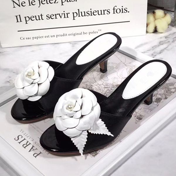 

camellia women slippers women sandals summer 2020 new fashion stiletto high heels pumps runway mixed color slids outfit 40, Black