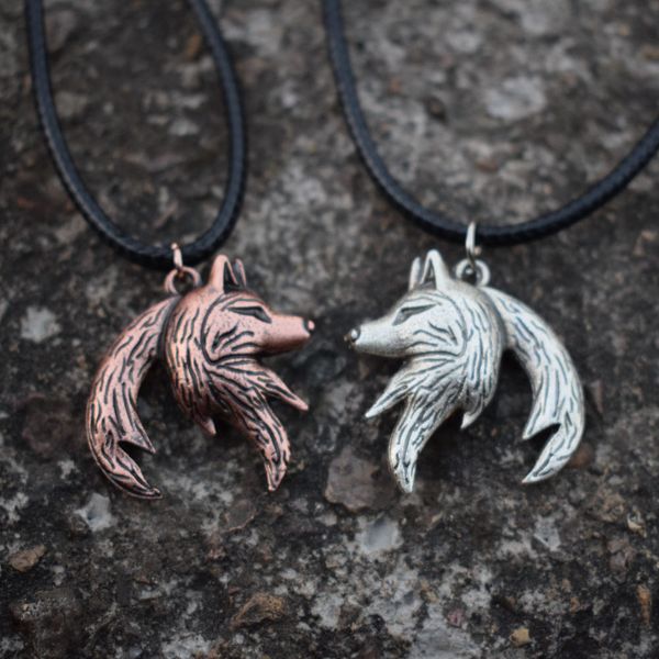 

sanlan 1pair инь ян вольф любовь ожерелье его и ее, Silver