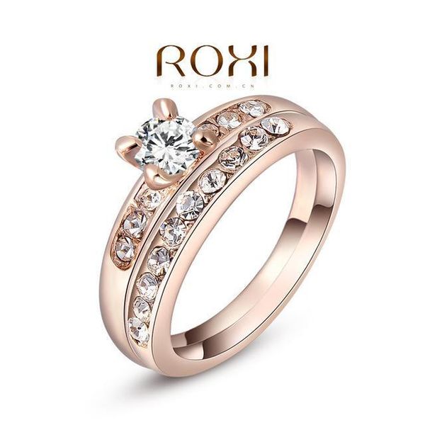 

fashion brand luxury austrian crystal ring wedding engagement ring 24k rose gold filled fashion jewelry a047, Golden;silver