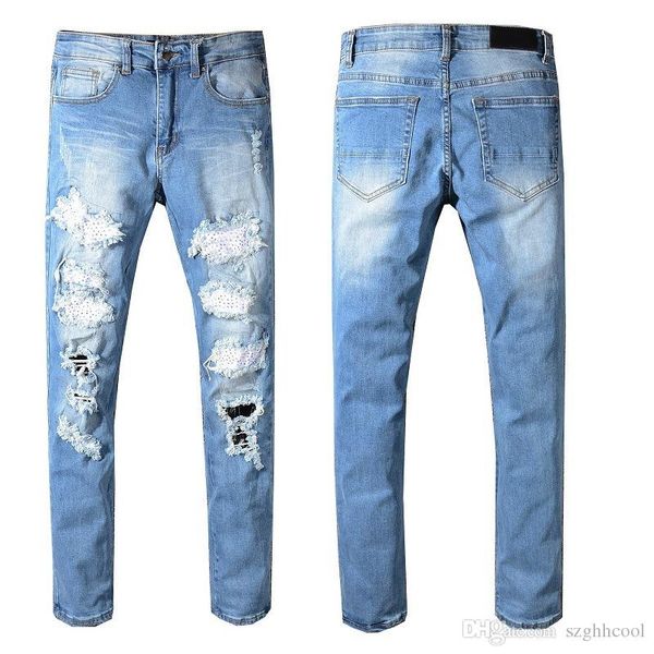 

мужские дизайнерские брюки тощий рваные хип-хоп моды брюки мужские прохладный дизайнерская мужские джинсы комбинезон джинсы, Blue