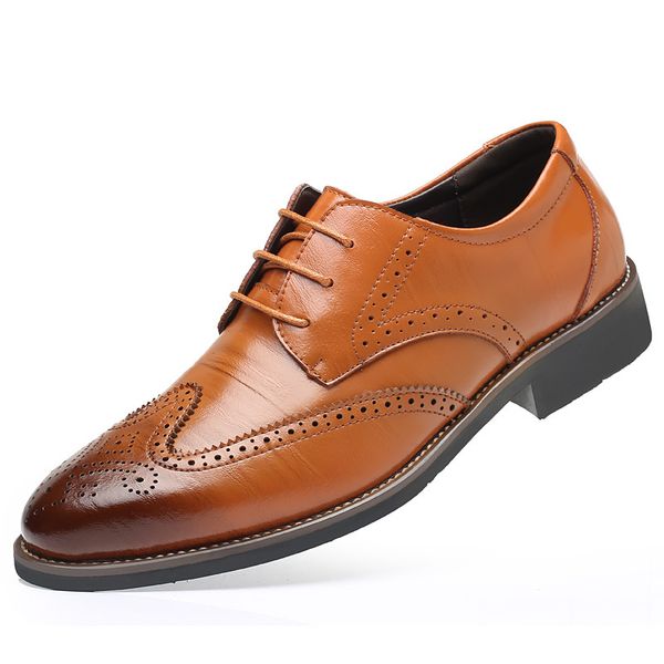

men brogue shoes formal dress male big plus size37-48 lace up flat business casual oxfords wedding microfiber leather trendy footwear, Black