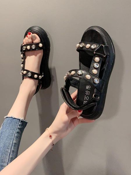 

med 2020 летняя обувь beige сандалии женские каблуки клин espadrilles платформа medium ladies black velvet продажа
