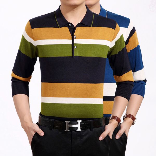 

brand sweaters men autumn striped knitted sweater pullover men mixed color turndown long sleeved shirts oversize blue green, White;black