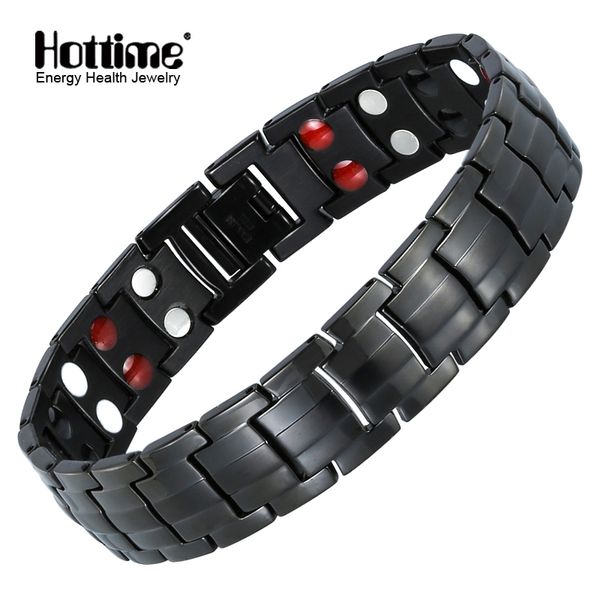 

ime double row black gun plated men health magnetic bracelet titanium steel bracelets for man magnet energy armband 10142, Golden;silver