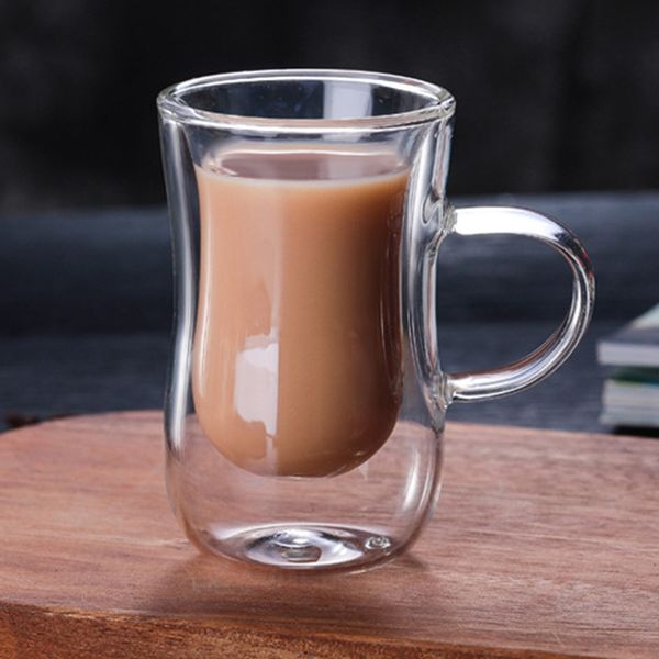 

quality 80ml european double coffee mug heat-resistant double glass cappuccino cup milk cup juice new cafe office with handl