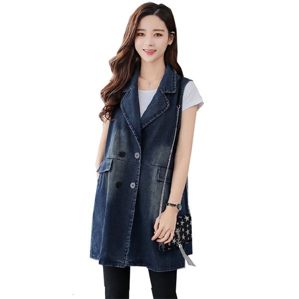 

ladies vest jean jacket women's denim jackets long vest sleeveless for women plus size autumn spring clothes outwear, Black;white