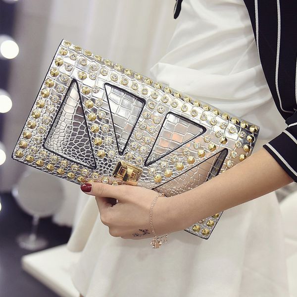 

fashion rivets women clutch bag diamond ladies envelope evening bags pu leather crossbody bags for women's shoulder bag clutches