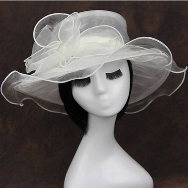 

2019 new fashion wide brim hats for women kentucky derby hat fashion church wedding bridal organza dress cap ladies women's summer outd, Blue;gray