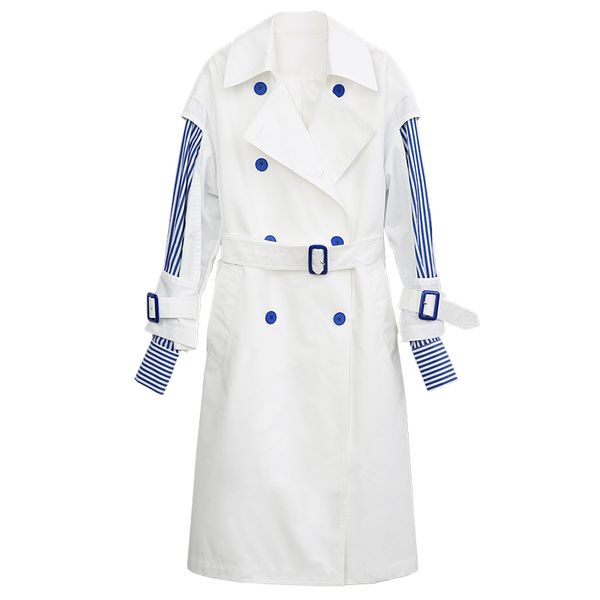 

feminine trenchcoat 2019 new spring faux two piece long sleeve outwear double breasted medium-long elegant white windbreaker, Tan;black