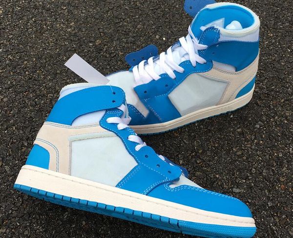 

Высочайшее качество 1 высокая белая университетская синяя дизайнерская обувь для баскетбола Новая мода I белый темный порошок Синий конус Любители Тренеры идут с коробкой
