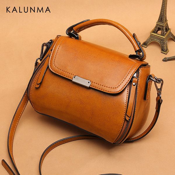 

women bag casual oil wax leather women's handbag women's shoulder cross-body bag european and american tassels simple bucket