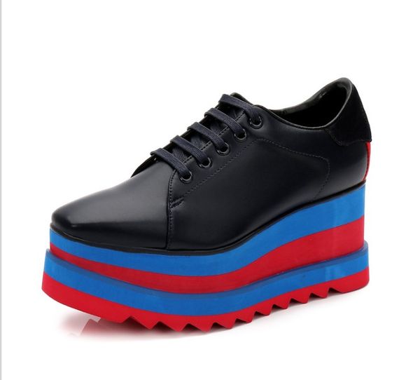 

stella mc shoes genuine leather women casual shoes fashion platform wedge platform oxfords heel boots sneakers, Black