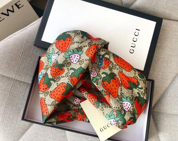 

luxury 100% silk cross headbands brand designer elastic hair bands scarf for women girl retro strawberry turban headwraps gifts h348