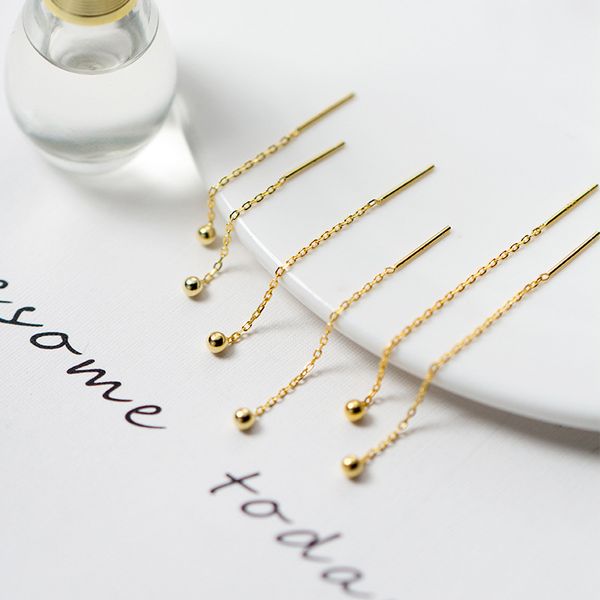 

925 sterling silver long ear line chain for women golden drop dangle earrings fashion gold color jewelry minimalist mini earing