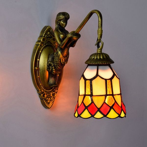 

bar wall lamp european countryside stained glass mermaid wall sconces bedroom bathroom mirror fixtures e27 ac110-240v