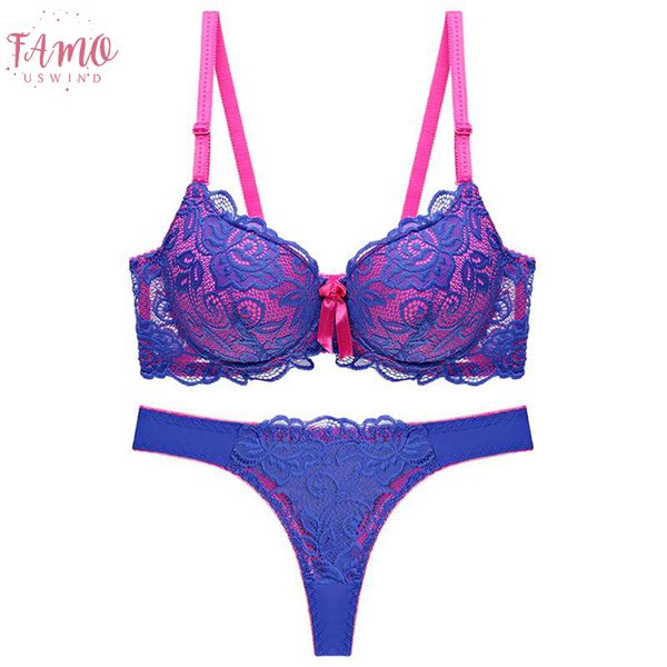 

new 2019 lace women bra set thong hollow out underwear panty set intimante bra brief lingerie set, Red;black